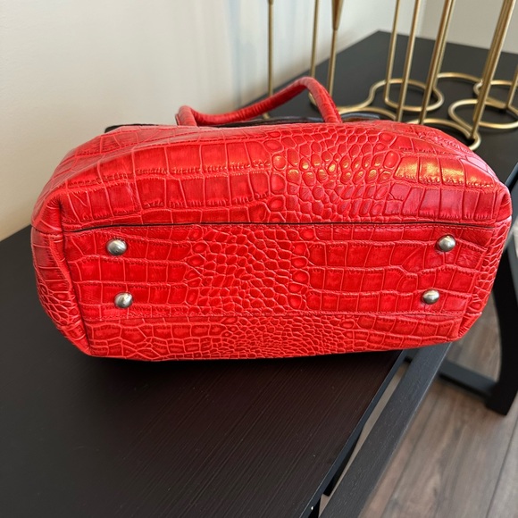 Patricia Nash Notely Croco Embossed Leather Flap Satchel-Papaya - Picture 6 of 8